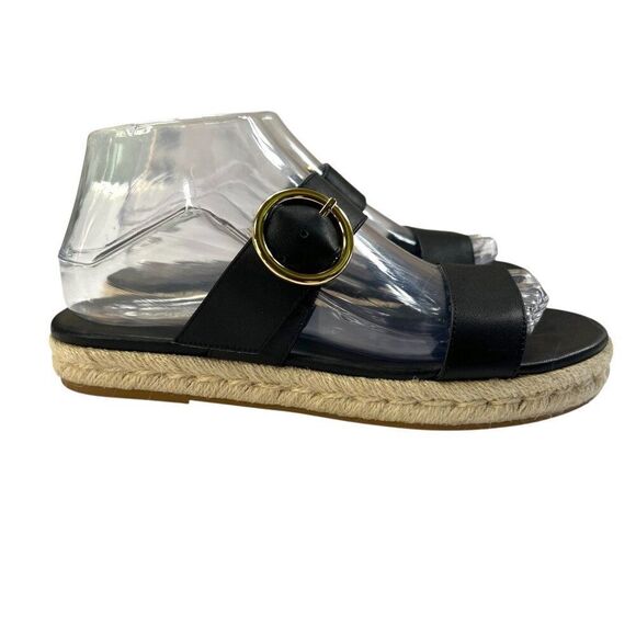 Stuart Weitzman Mykonos Two Strap Leather Espadrille Sandal Black Size 7.5 - Picture 2 of 7